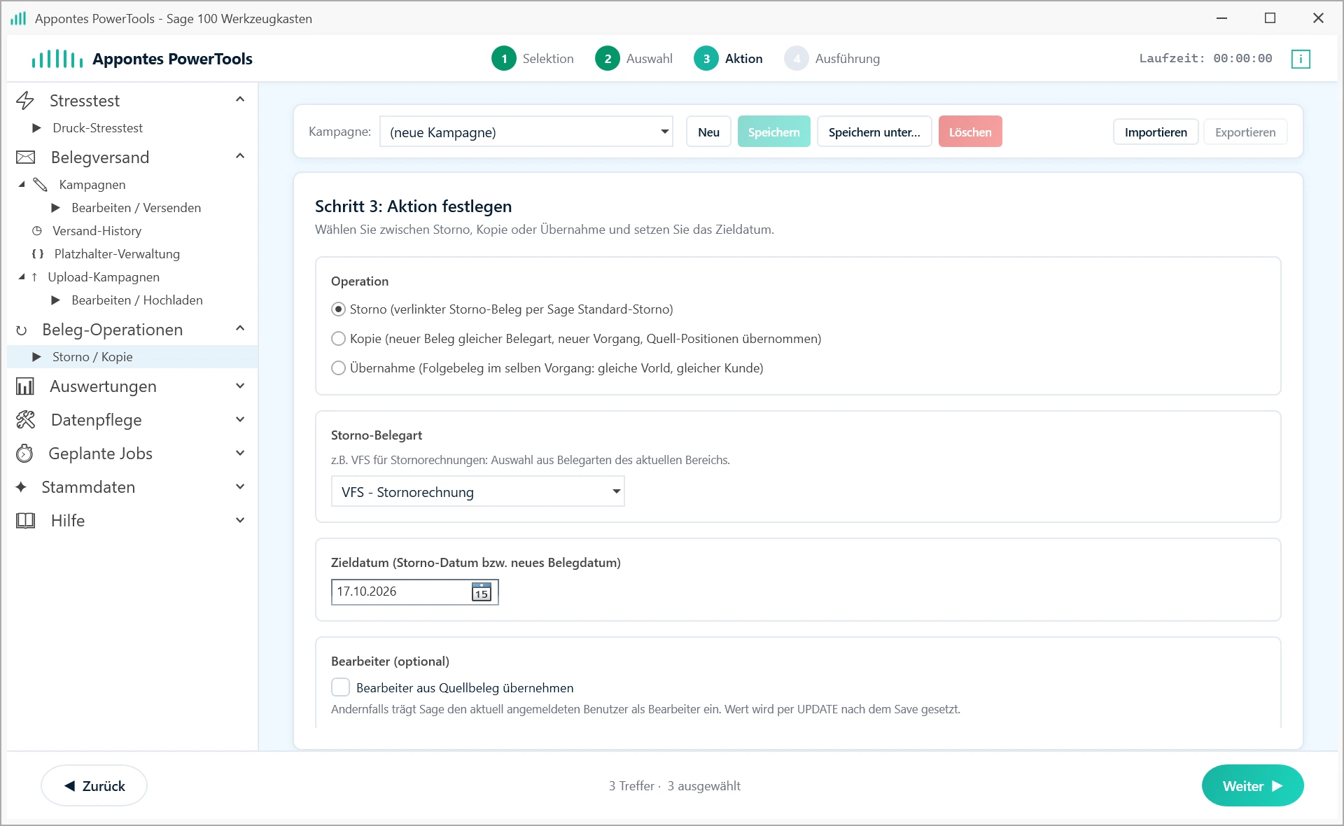 Appontes PowerTools: Beleg-Operationen – Storno, Kopie, Übernahme